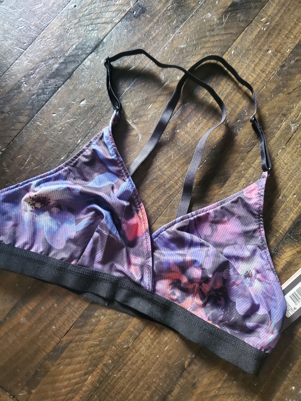 Wander Purple Floral Triangle Bralette with Black Band